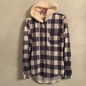 Love Potion Plaid Long Sleeve Shirt With Sherpa Hood Size M
